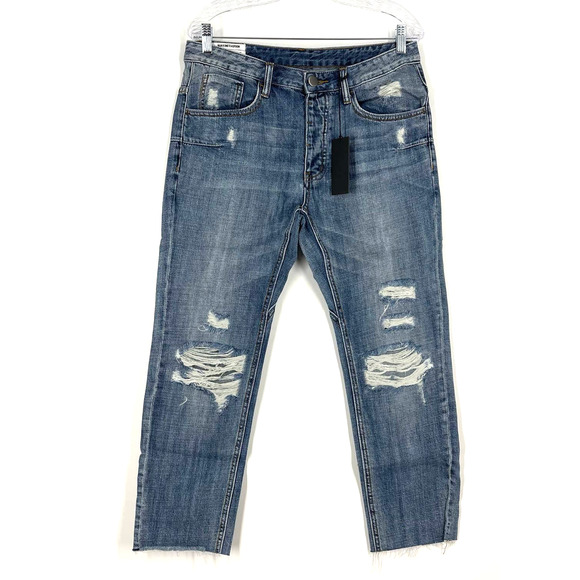 One Teaspoon Mr Whites Denim Jeans Blue Suede Men's 30R NWT Crop - Picture 1 of 8
